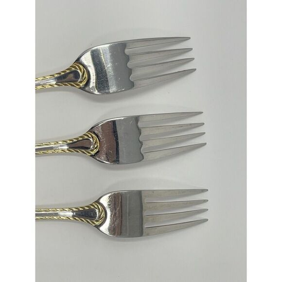 Oneida GOLDEN BELMONT Stainless Rope Edge Gold Dinner Forks 8 1/8” Set Of 3 - Picture 7 of 7